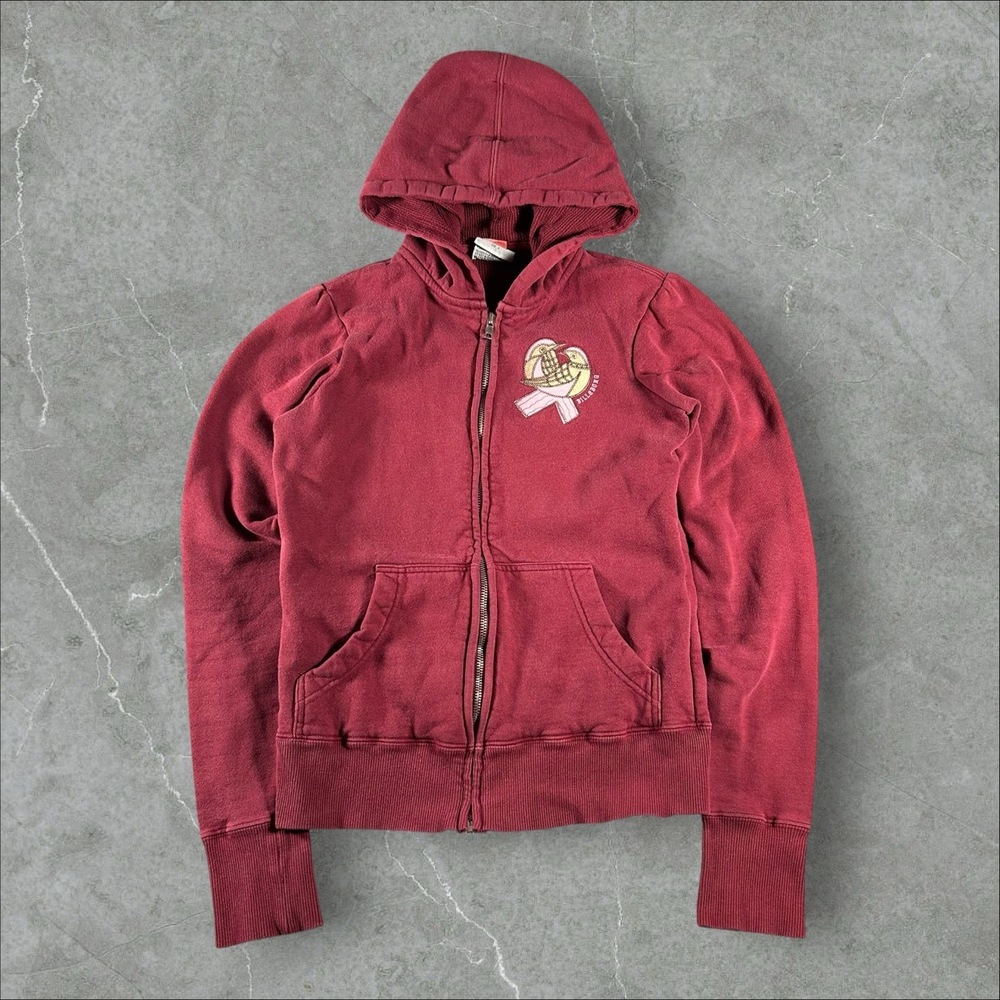Billabong Hoodie Womens Small Red Embroidered Logo Zip Up Surf Casual Bird Y2k - Picture 1 of 9